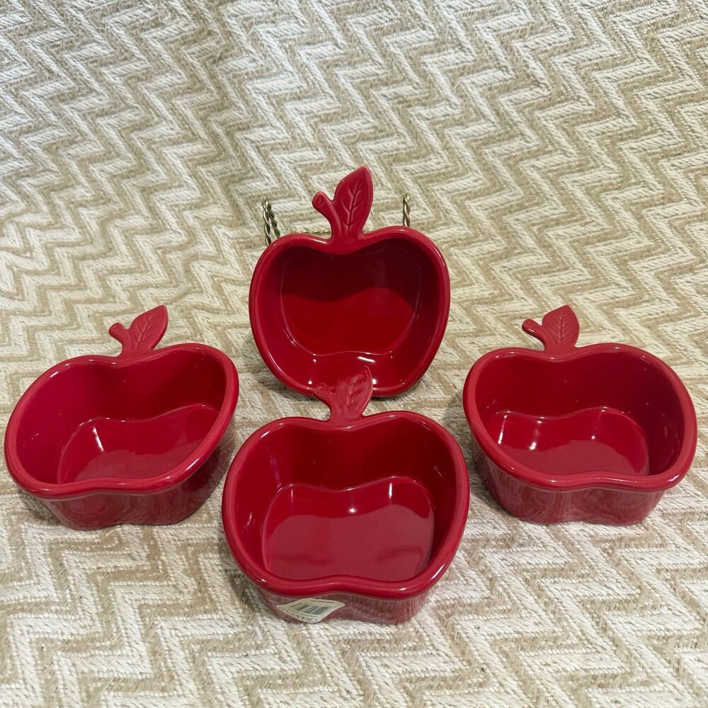 2004 Chantal Set of 4 Apple Stoneware Oven Safe Dishes Ramekins Bakeware